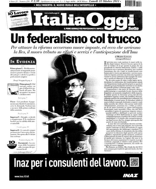 Italia oggi : quotidiano di economia finanza e politica